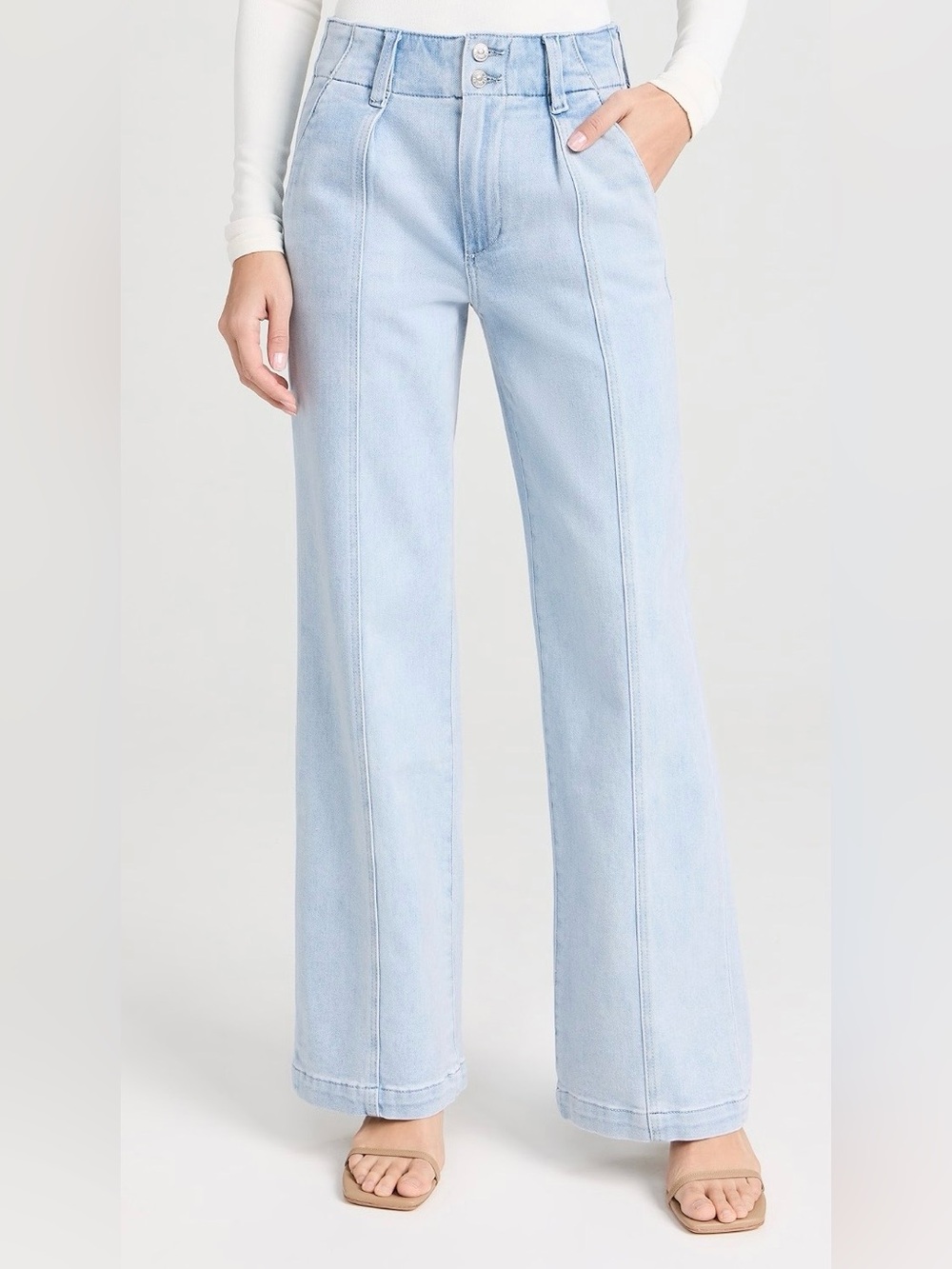 Paige Brooklyn High-Rise Wide Leg Light Blue Jeans for Women, Trouser Style, 31
